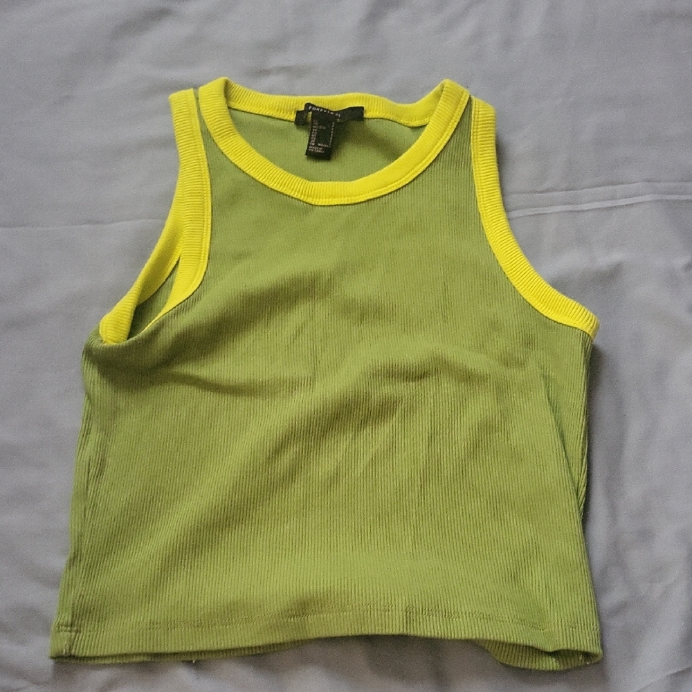 Green and Yellow Womens Crop Tank